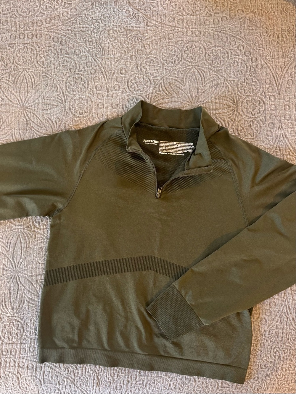 PINK Victoria's Secret Olive Green Half-Zip Pullover